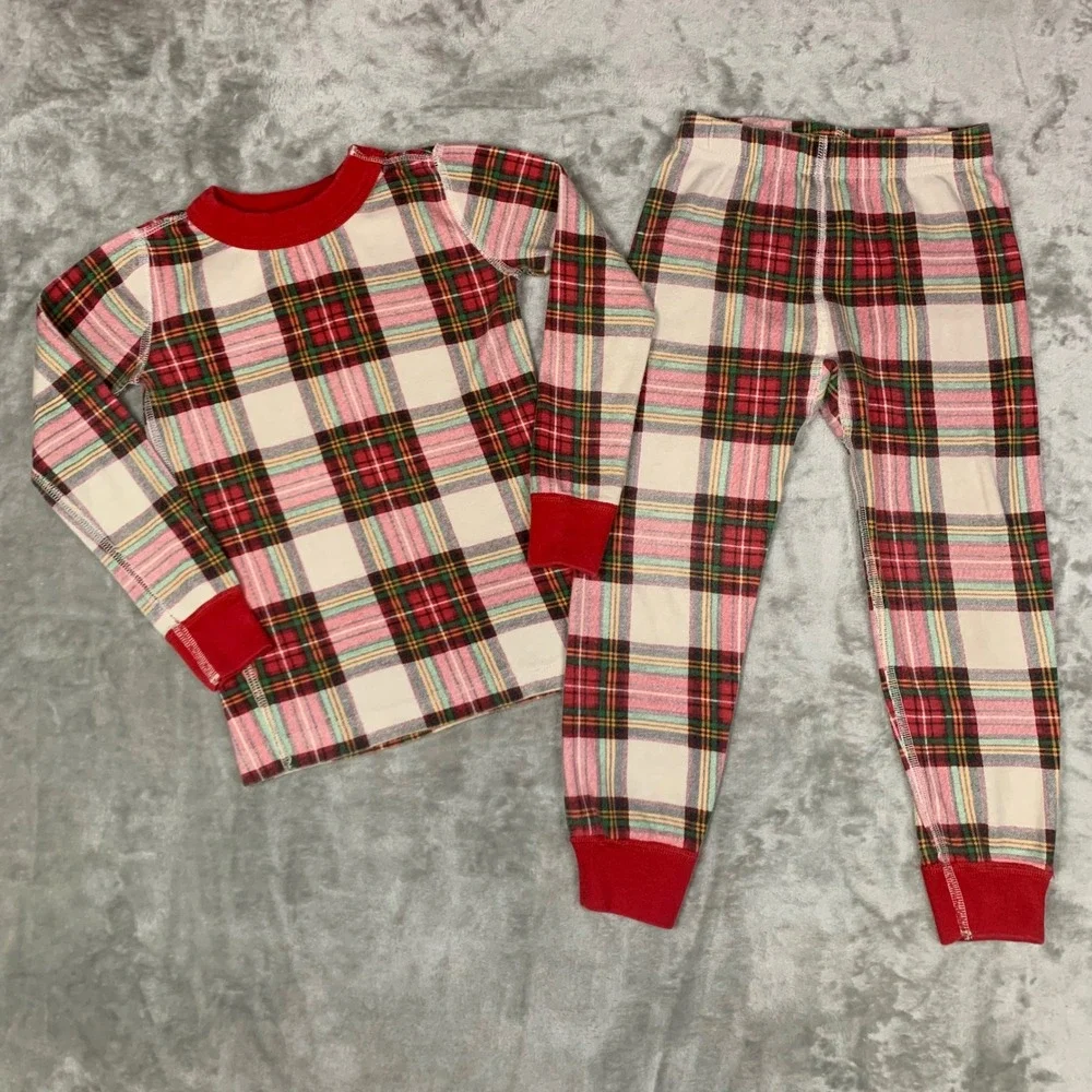 Hanna Andersson Kids Pajama Set Sz 4 Long John Tartan Plaid Organic Girl Boy PJs